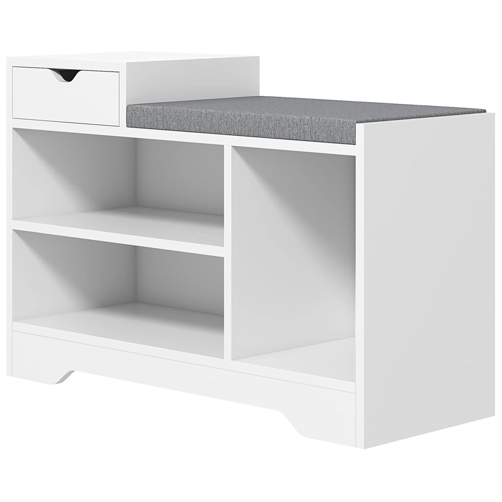 Scarpiera con Banco 1 Cassetto 3 Scomparti ¨C Zephmum ¨C MDF Bianco 76.5x30x52 cm