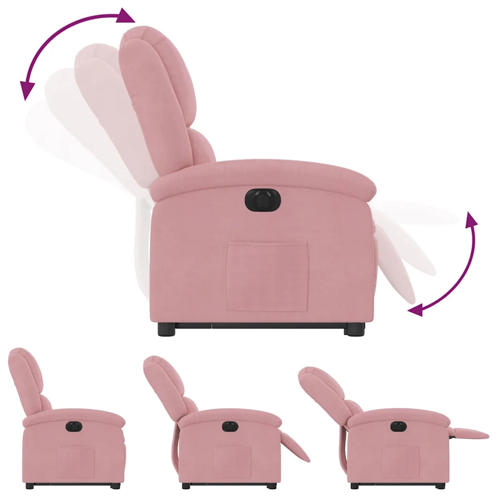 Poltrona Alzapersona Reclinabile Elettrica Rosa in Velluto 3204326