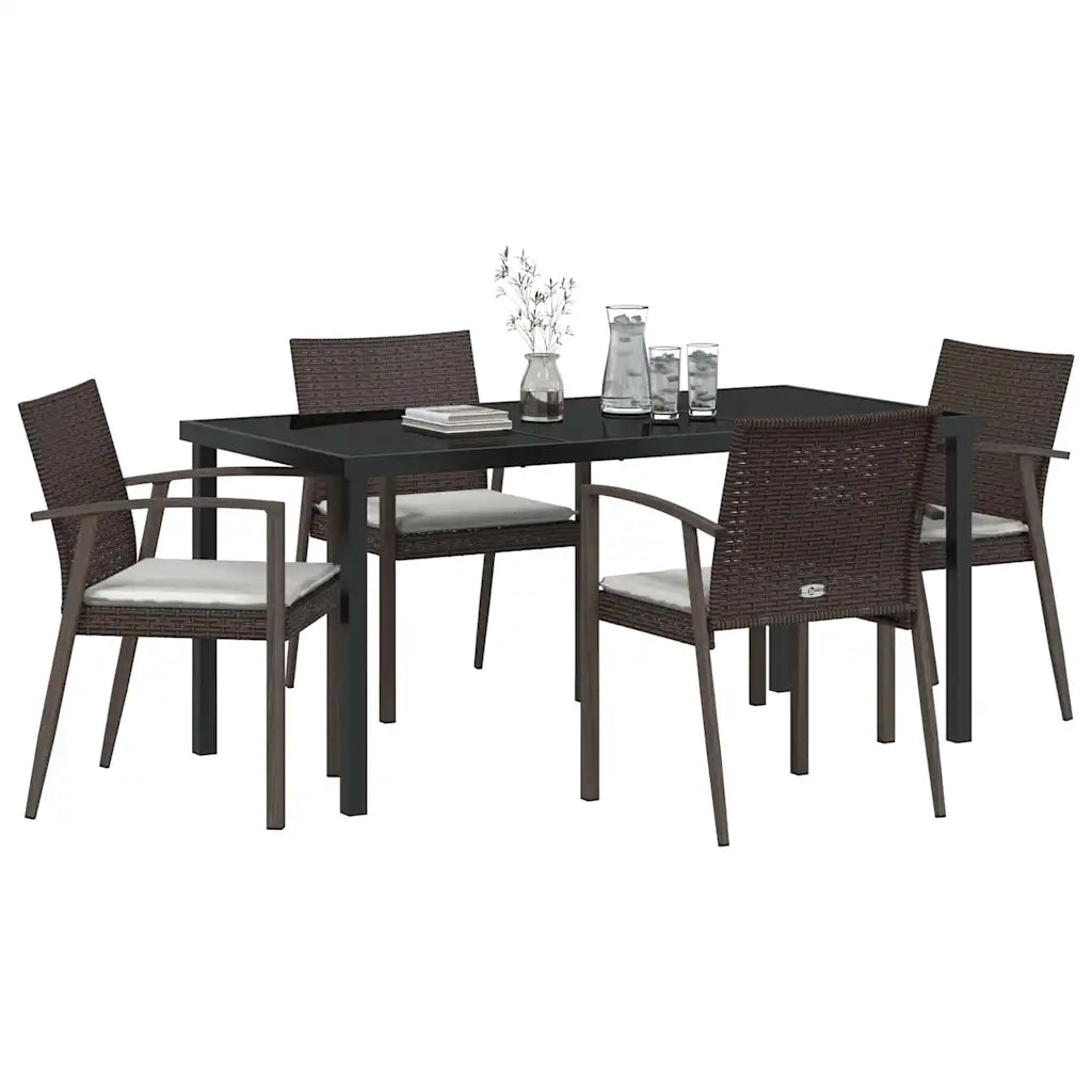 Set da Pranzo per Giardino 5 pcs Marrone e Nero Rattan in PE 3379061