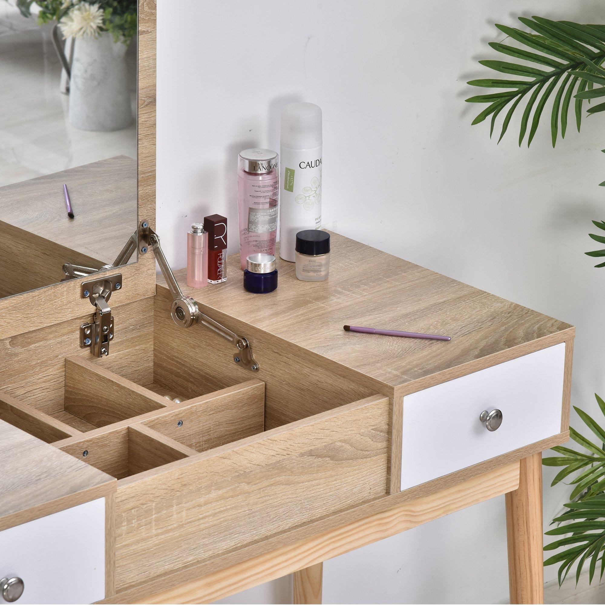 Consolle Trucco Moderna 100x45x118 cm con Specchio e Sgabello