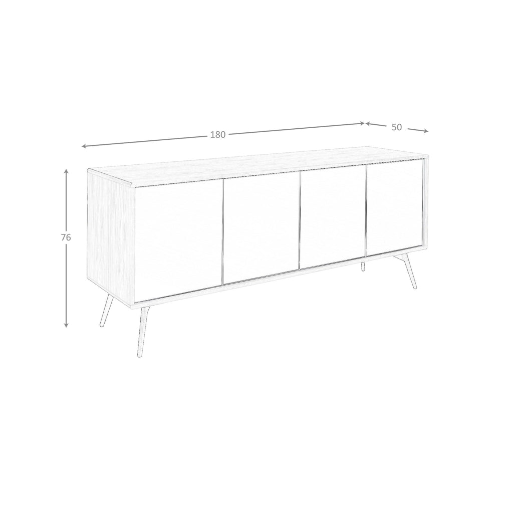 Credenza in vetro nero a specchio, noce e acciaio nero