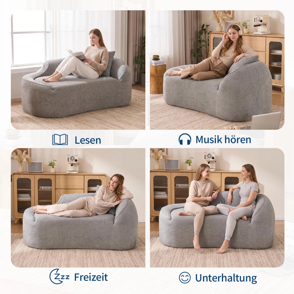 Chaise longue 2 posti trasformabile divano letto con seduta profonda e cuscino incluso in ciniglia grigio chiaro