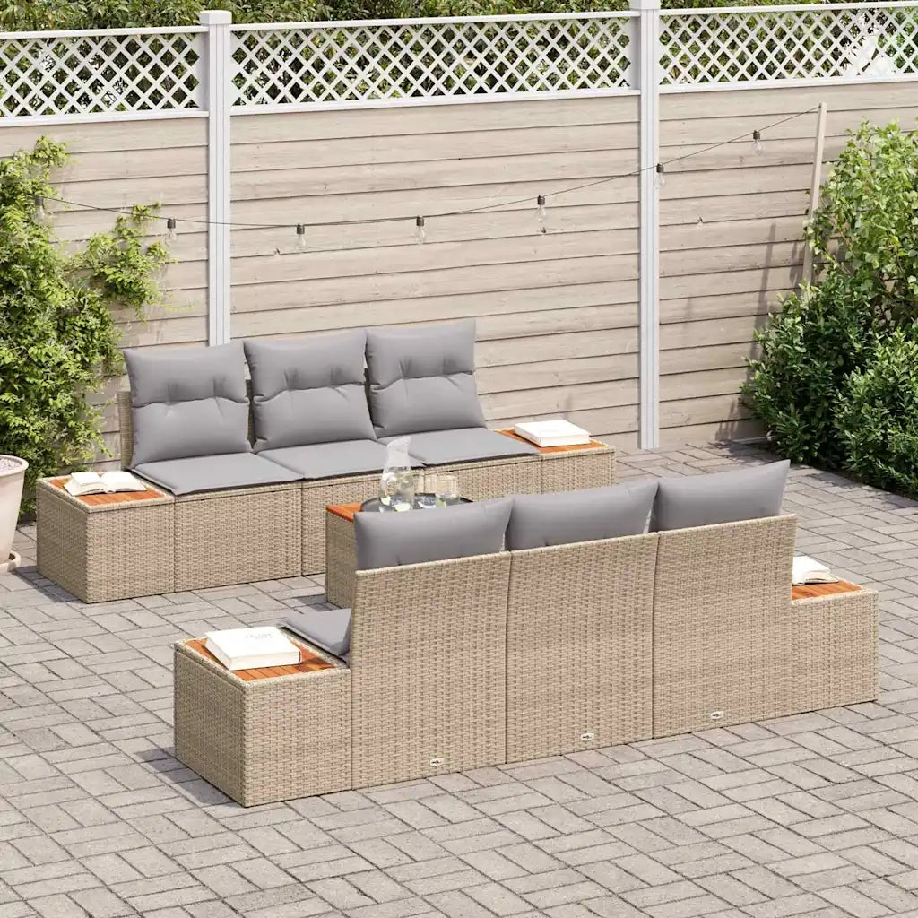 Set Divano da Giardino con cuscino 7 pcs Beige Poly Rattan 3348031