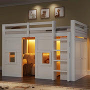 Letto a Soppalco con Armadio Integrato, Finestre e LED ¨C Xylo ¨C Bianco 90x200