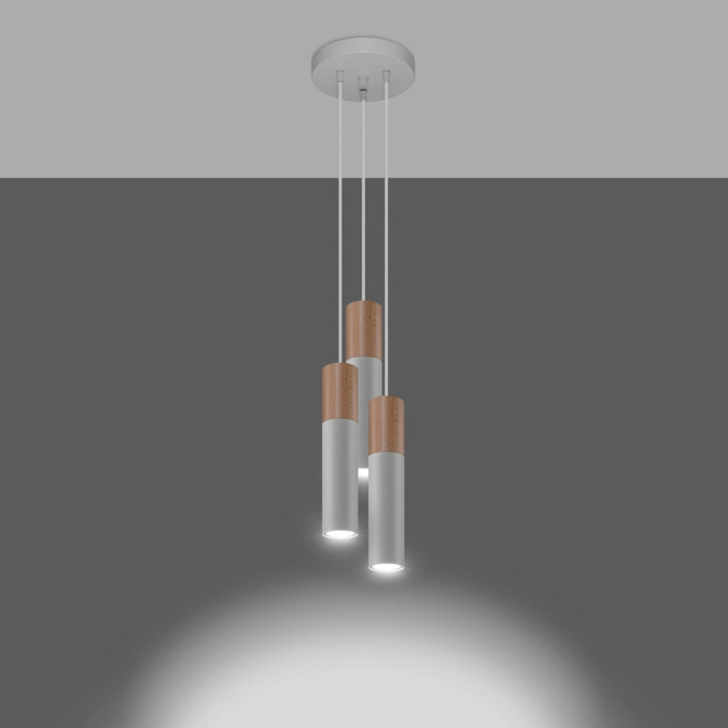 Lampadario MARCOS 3 luci bianco/legno GU10 Pure Lume