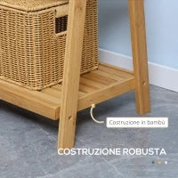 kleankin Portasciugamani Bagno Multiuso Pieghevole con 3 Barre e 3 Ripiani, 53x30.5x152 cm, Legno Naturale