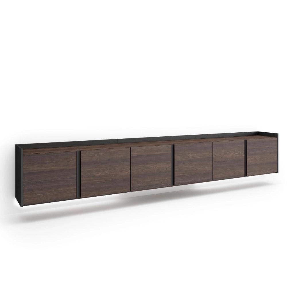Mobile TV Soggiorno, 309x50x35 cm, Per TV fino a 80", Sospeso, da appendere, LED, Rovere scuro e Nero