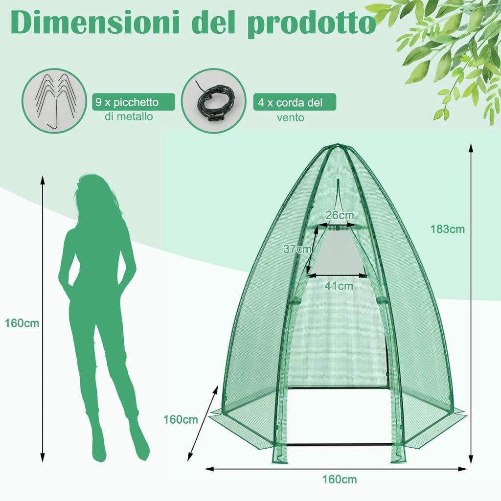 Serra da Giardino con Copertura in PE per Tutte le Stagioni, Porta Avvolgibile, Finestra a Rete, Serra da Esterno per Piante e Orto, Ideale per Balcone e Giardino 160 x 160 x 183 cm