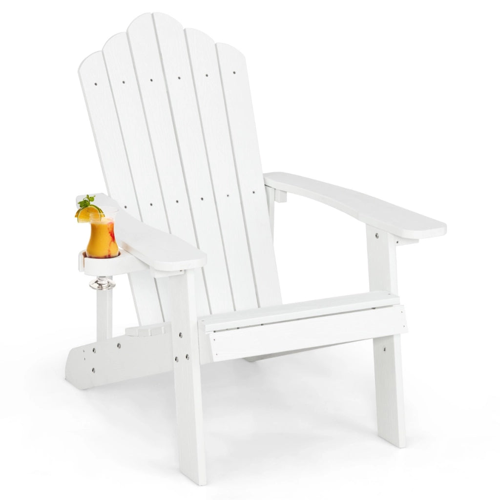 Sedia adirondack da esterno con portabicchieri, Sedia resistente alle intemperie per cortile portata 170kg Bianca-Sedie da esterno