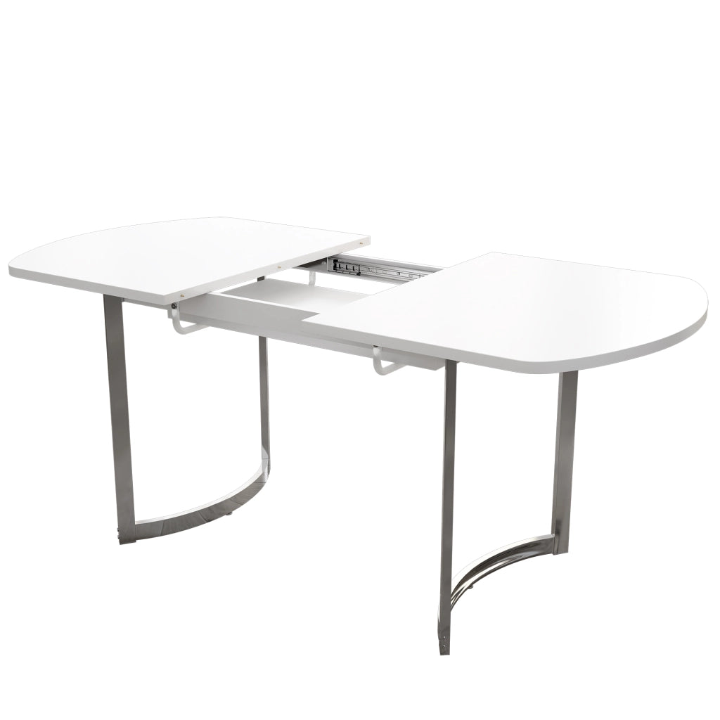 Tavolo da pranzo allungabile con struttura stabile, stile classico, per 4-6 persone, bianco e gambe argentate