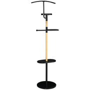 Easycomfort Appendiabiti da Terra in Legno e Acciaio con Mensole e Gruccia per Abiti, 46x35x152cm, Nero