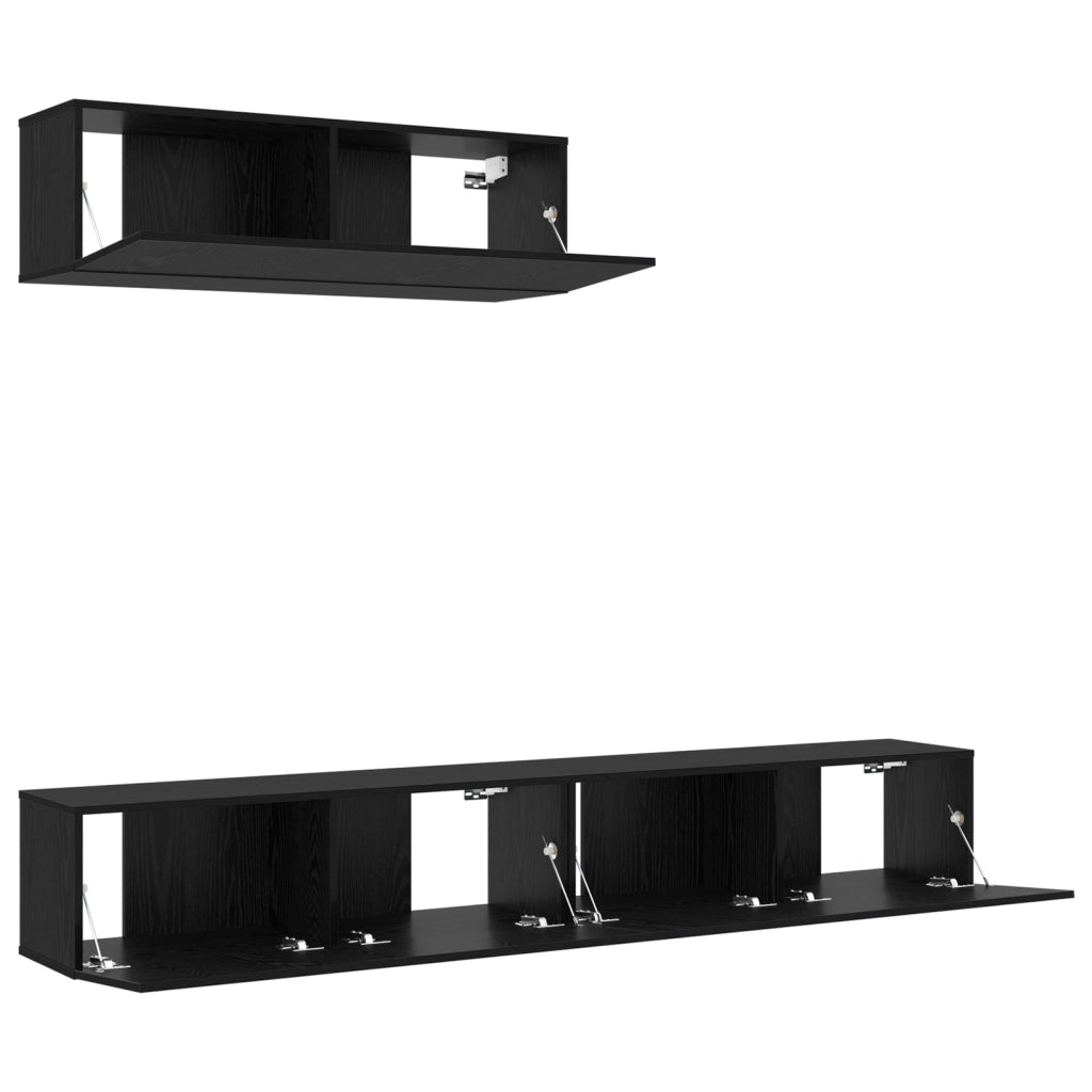 Set Mobile TV 3 Pezzi Montato a Parete Rovere Nero Legno Ingenerizzato