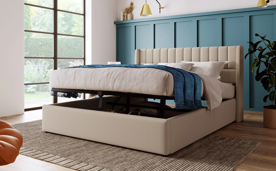 letto imbottito lino beige 140x200 cm