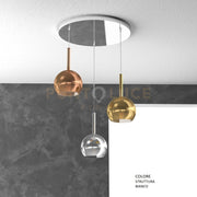 SOSP. BIANCO TONDA 3 LUCI VETRI TUTTI PICCOLO (1X CROMO 1X ORO 1X RAME) 1155BI-S3 TP-MC