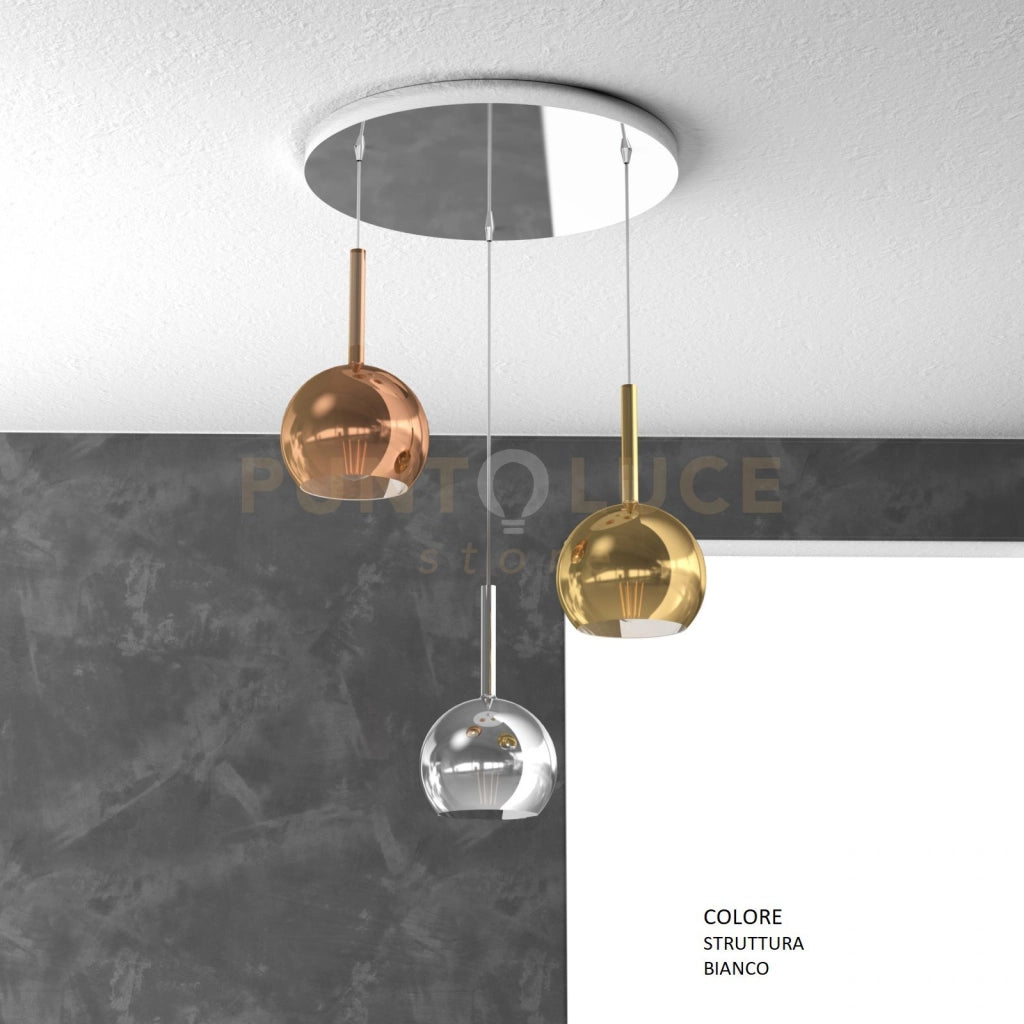 SOSP. BIANCO TONDA 3 LUCI VETRI TUTTI PICCOLO (1X CROMO 1X ORO 1X RAME) 1155BI-S3 TP-MC