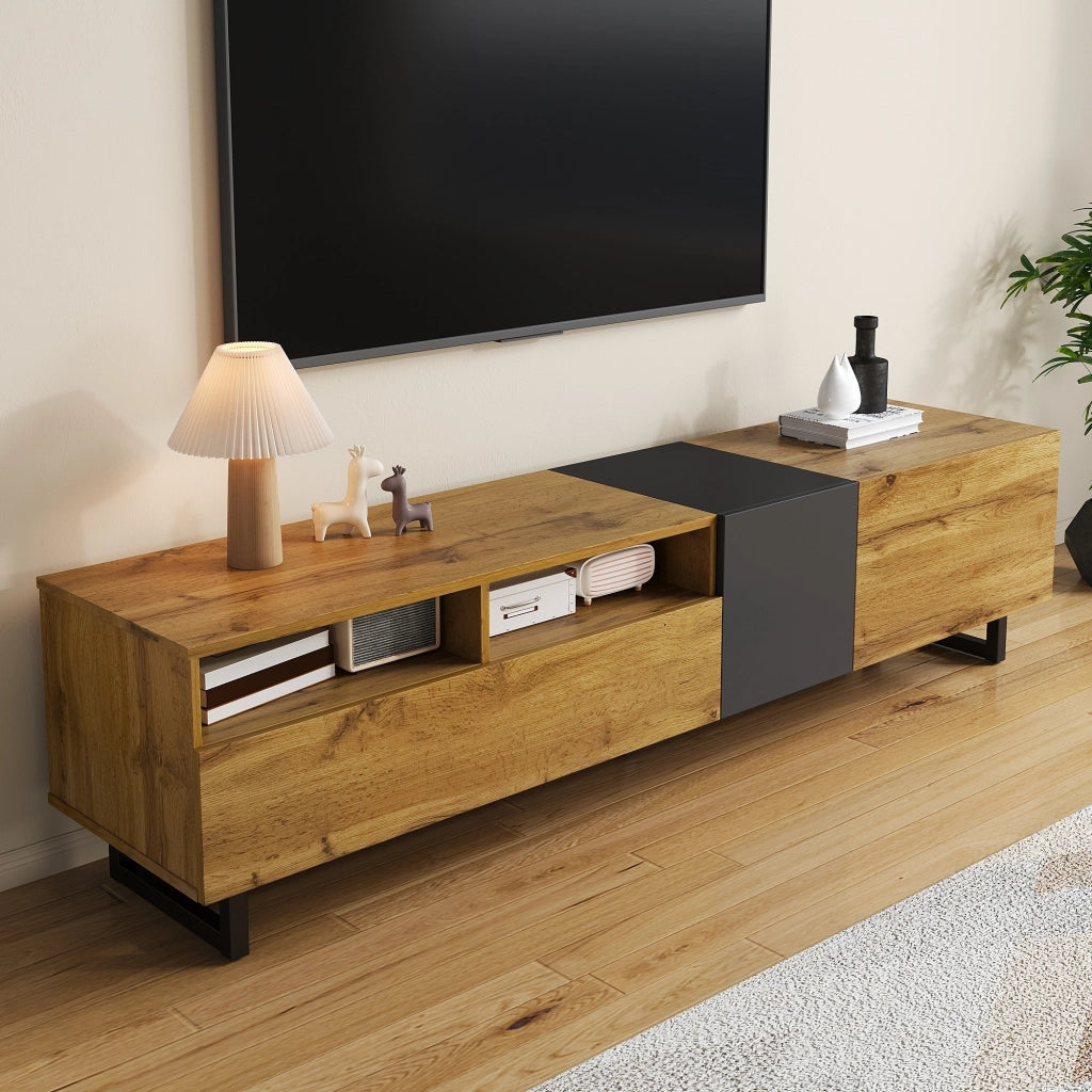 Mobile TV a 3 Ante e 2 Ripiani ¨C MINIMAL ¨C Legno Retro, Gambe in Metallo