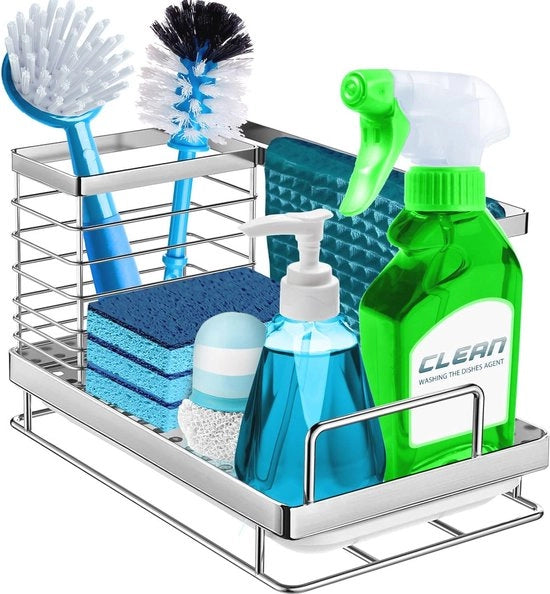 Organizzatore per la cucina - Cassetta per accessori da cucina - Organizzatore in acciaio inossidabile per il piano di lavoro - Casella pratica per spugne e sapone