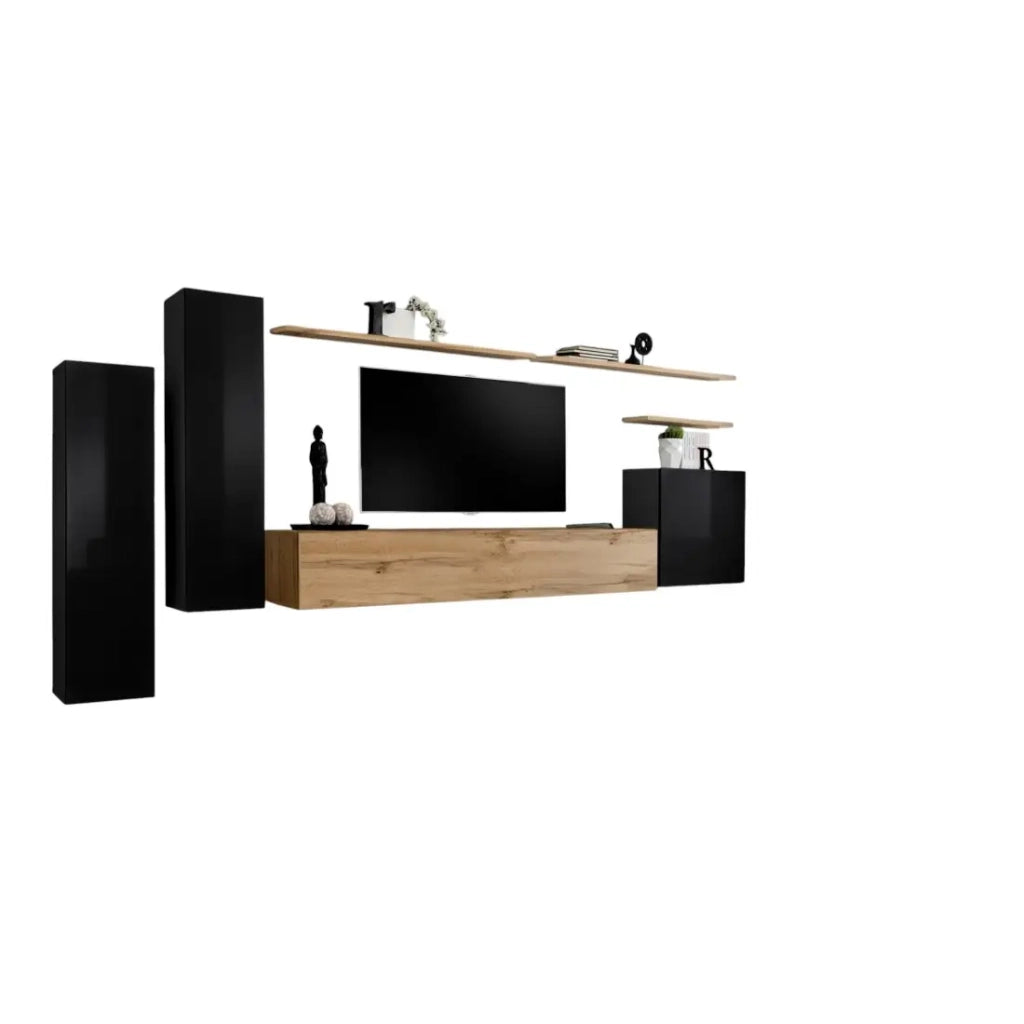 Set di mobili da salotto SWITCH I design, colore nero lucido e rovere Wotan.