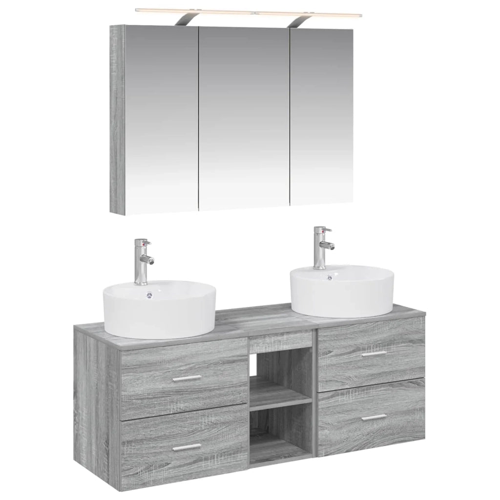 Set di mobili per il bagno 4 pcs Sonoma grigio 3406900
