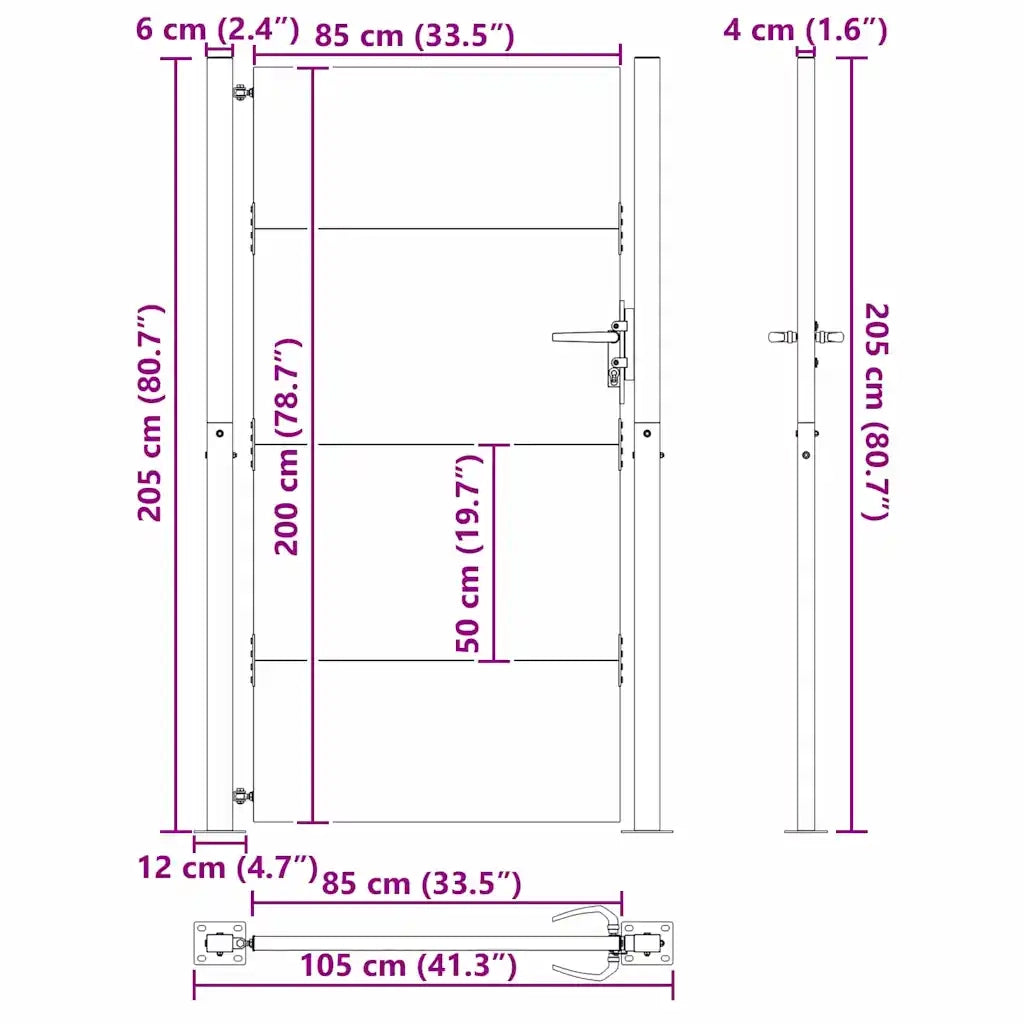 vidaXL Cancello da giardino con blocco Nero 105 x 200 cm