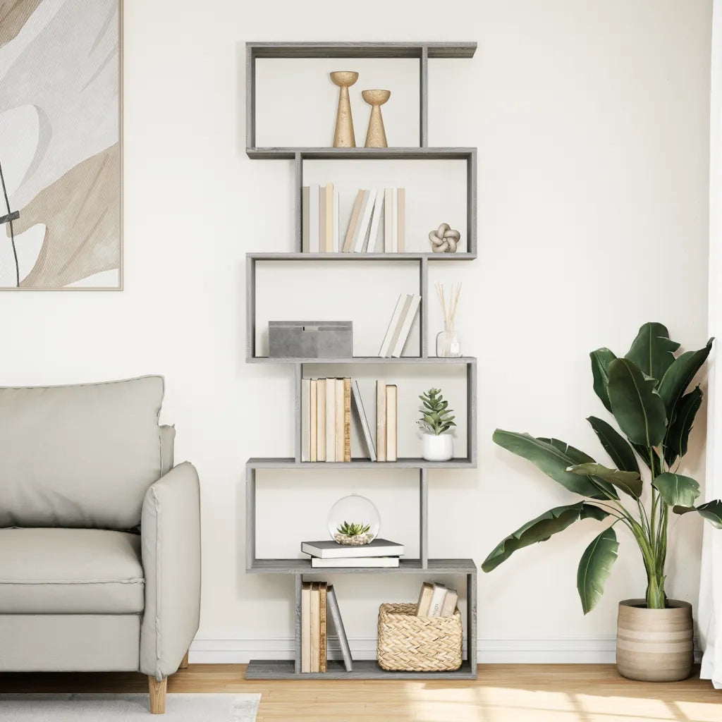 Libreria Divisorio 6Piani Grigio Sonoma 70x24x193cm Truciolato 858089