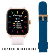 Orologio Smartwatch Superga Watch WINNER Gold - Orologio unisex SWT-STC008 - cassa in alluminio 42mm - android/ios/Apple - bt calling (chiamate in vivavoce tramite smartwatch) - cinturino in silicone - doppio cinturino (bianco e blu)