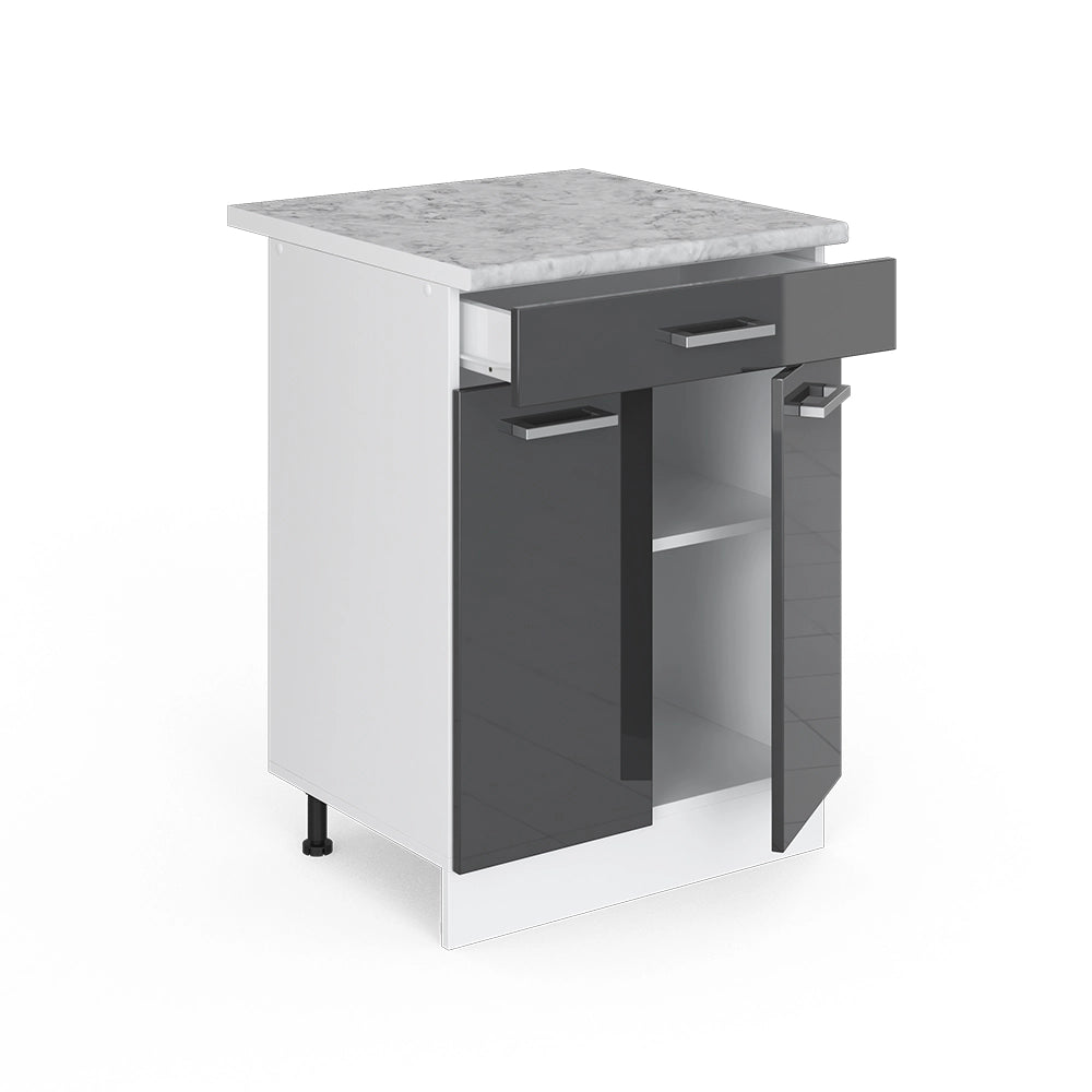 Vicco Mobiletto base per cucina Antracite lucido 60 cm con cassetto PL Marmo