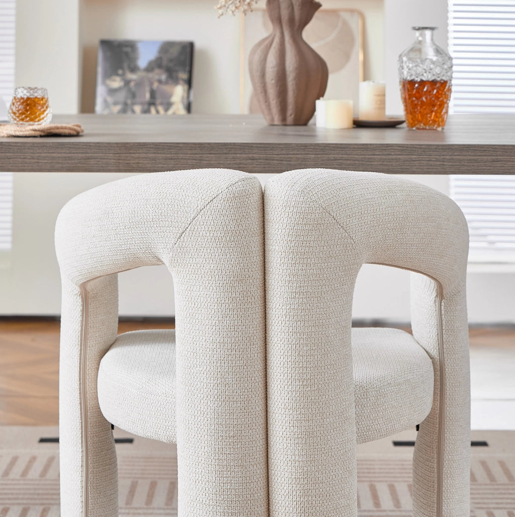 Sedia con Braccioli in Chenille; Beige; Sedia Imbottita per Sala da Pranzo e Ufficio