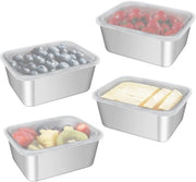Set da 4 contenitori alimentari in acciaio inossidabile con coperchi, contenitori snack, contenitori alimentari metallici impermeabili per cucine professionali, buffet freezer (13,8 * 10,8 * 5,7 cm)