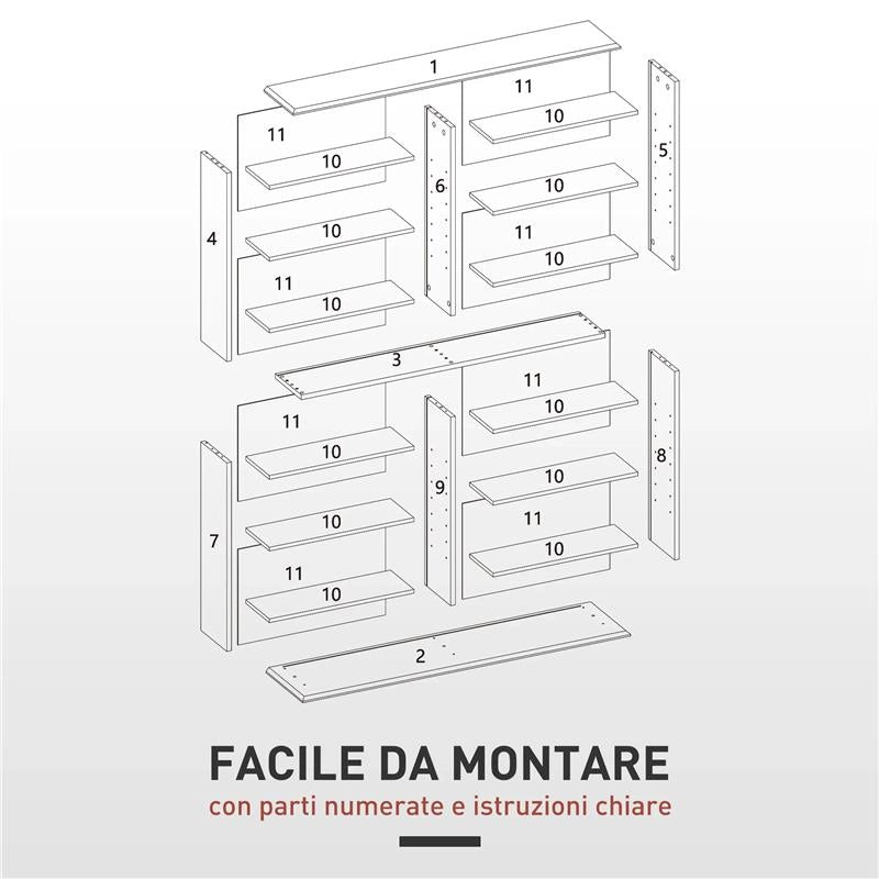 MOBILE LIBRERIA PORTA CD A 16 RIPIANI DAL DESIGN MODERNO IN LEGNO, 106.5X24X123.7 CM, NERO