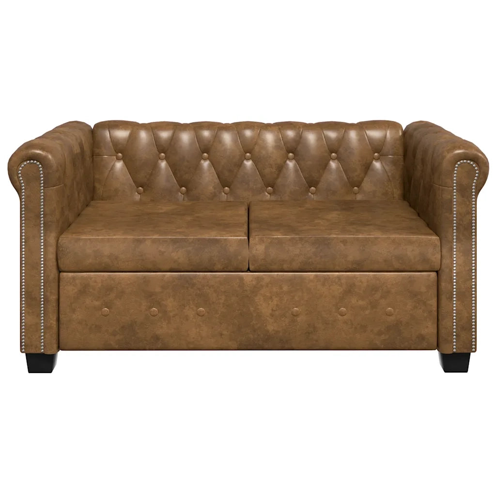 Divano Chesterfield a 2 Posti in Finta Pelle Marrone 243619