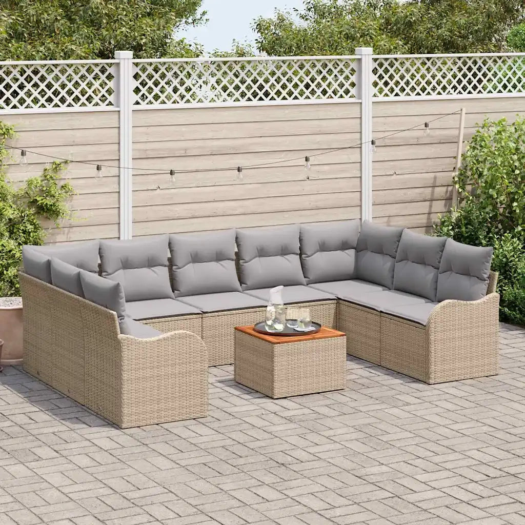 Set Divano da Giardino 10 pcs Beige e Grigio Chiaro polyrattan