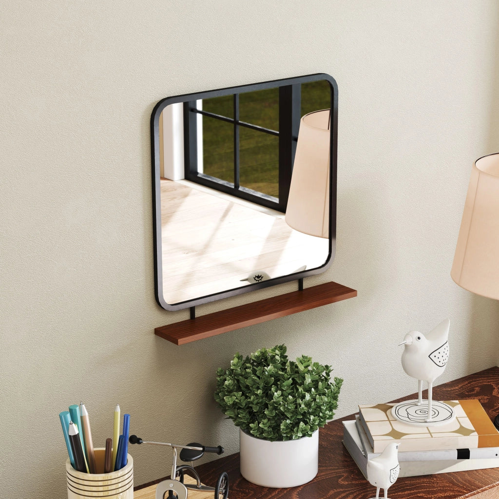 Specchio da parete con ripiano ¨C zephmum ¨C Vintage metallo legno 55x55.5cm nero