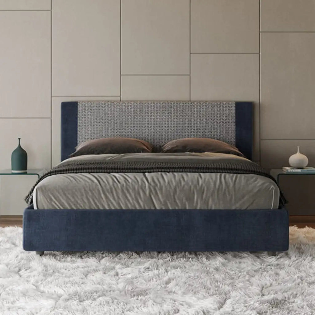 Letto matrimoniale con rete imbottito 160x210 tessuto Labirinto 9 blu Rosal