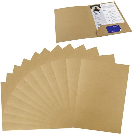 Pacchetto di 12 cartelloni per documenti in carta da carteggio, formato A4, cartellone di presentazione con tasche per carte, cartellone di archiviazione, cartelloni per applicazioni, set di cartelloni in carta per ufficio, scuola, azienda e casa.