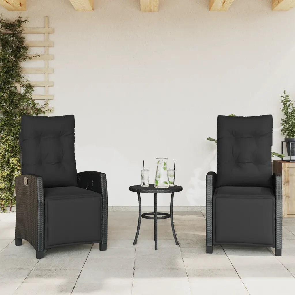 Set da Bistr¨° 3 pz | Set Salotto da Giardino con Cuscini Nero in Polyrattan