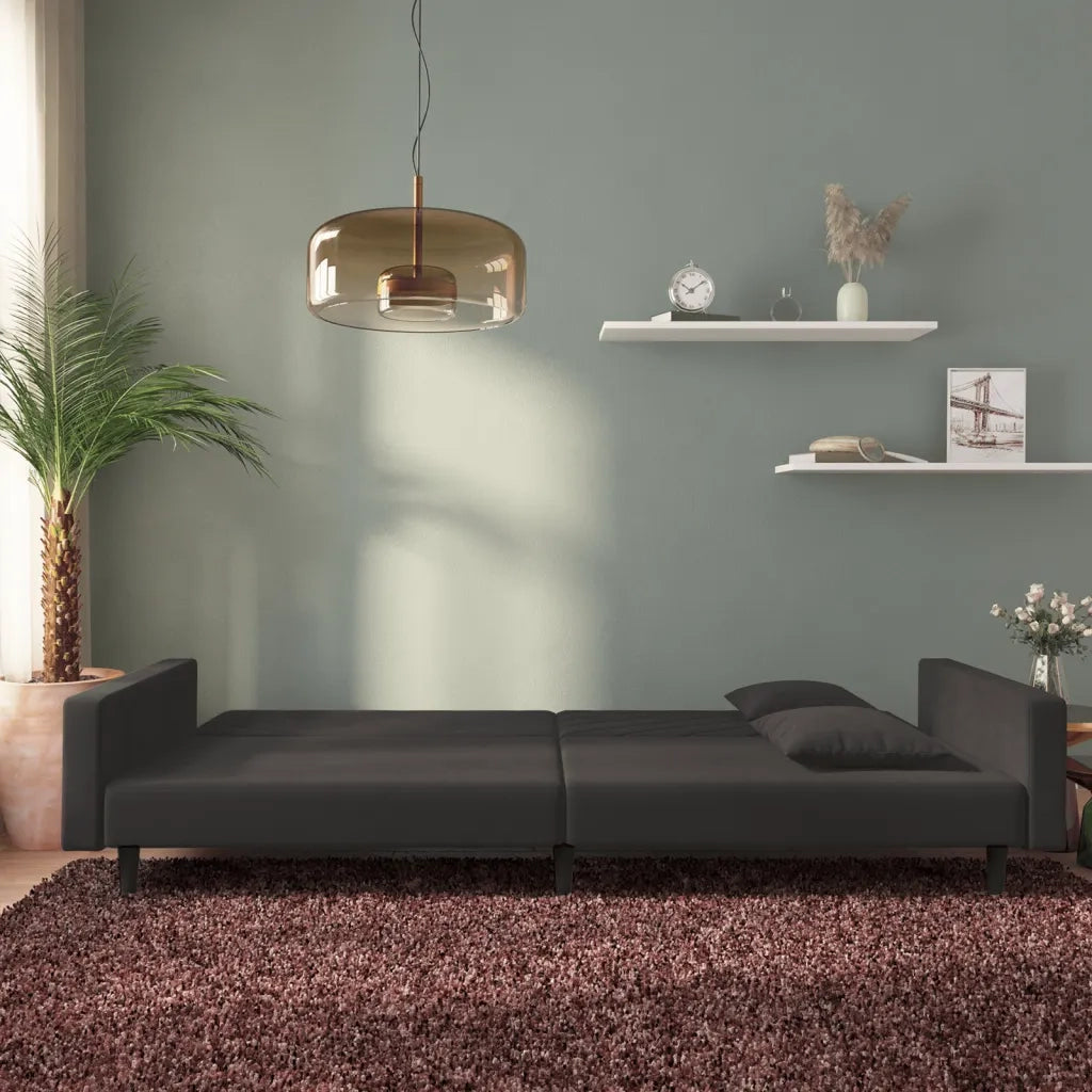 Divano letto | Sof¨¤ letto | Letto singolo a 2 Posti con 2 Cuscini Nero in Velluto