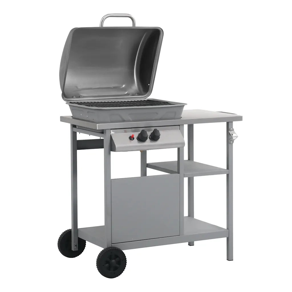 Barbecue e Griglia a Gas con 3 Ripiani e Tavolinetto Argento CFW6219895