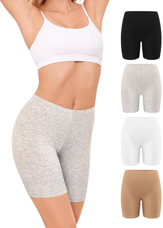 Shorts di aderen in cotone per donne - anti-scrocio - confezione da 4 pezzi