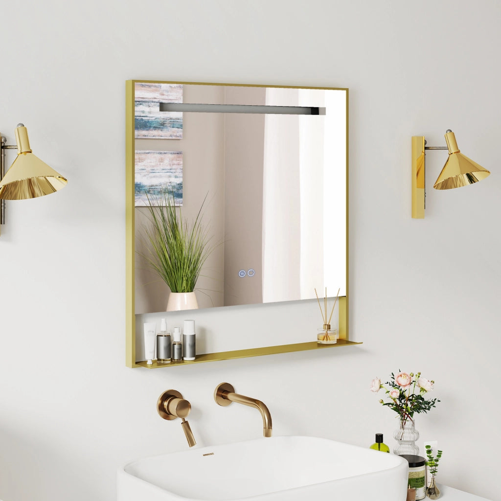Specchio bagno led 80x60/88,5x50cm cornice alluminio mensola antiappannamento-Specchio trucco parete 3 colori luce luminosità regolabile