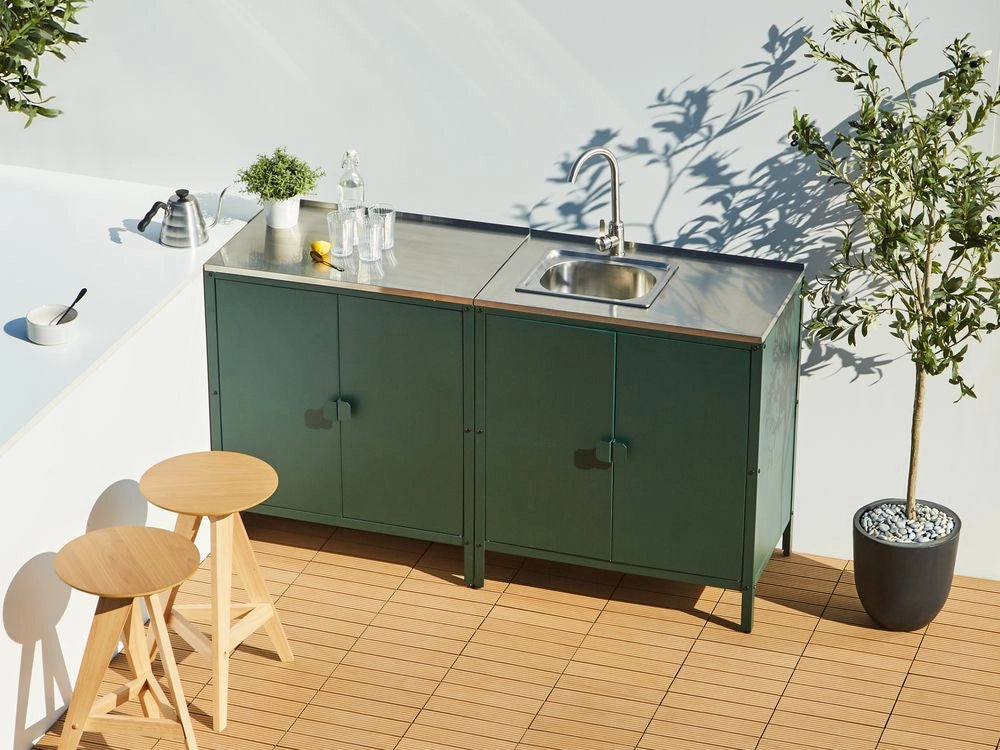 Armadietto da giardino in acciaio inox di colore verde con 2 ante giardino cucina esterno