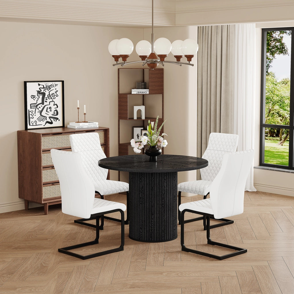 Tavolo da Pranzo Rotondo con 4 Sedie ¨C MINIMAL ¨C Piano MDF Nero, Gambe Cilindriche, 100 cm