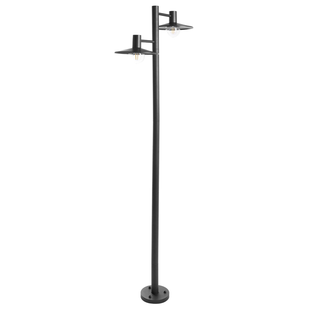 Lampione a 2 luci, lampada da sentiero nera, alluminio, paralume sintetico, illuminazione, design moderno, da esterno, da giardino