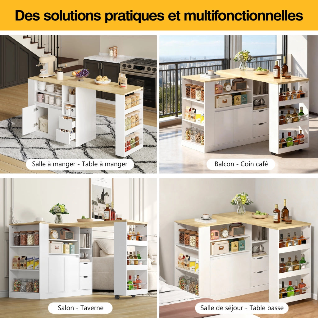 Mobile contenitore da cucina con piano estraibile e 2 cassetti per cucina 115x50x92 cm