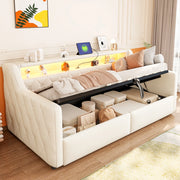 Daybed 90x200 cm con illuminazione LED; vano contenitore idraulico; USB e USB-C; in lino beige