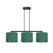 Lampadario 3 Luci Ganesha In Acciaio Nero E Paralumi In Tessuto Verde