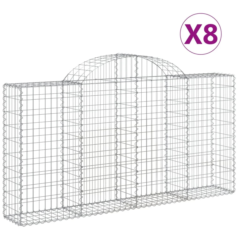 Set di 8 gabbioni ad arco per recinzione gabbia o muro di contenimento 200 x 30 x 100/120 cm ferro zincato argento 02_0041154