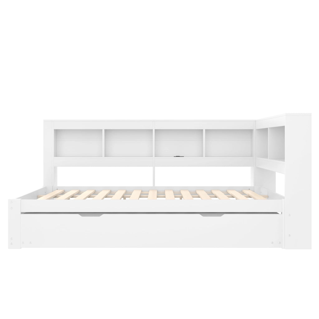 Letto estraibile matrimoniale 140×200 cm con prese e 2 USB; 2 cassetti; senza materasso; bianco