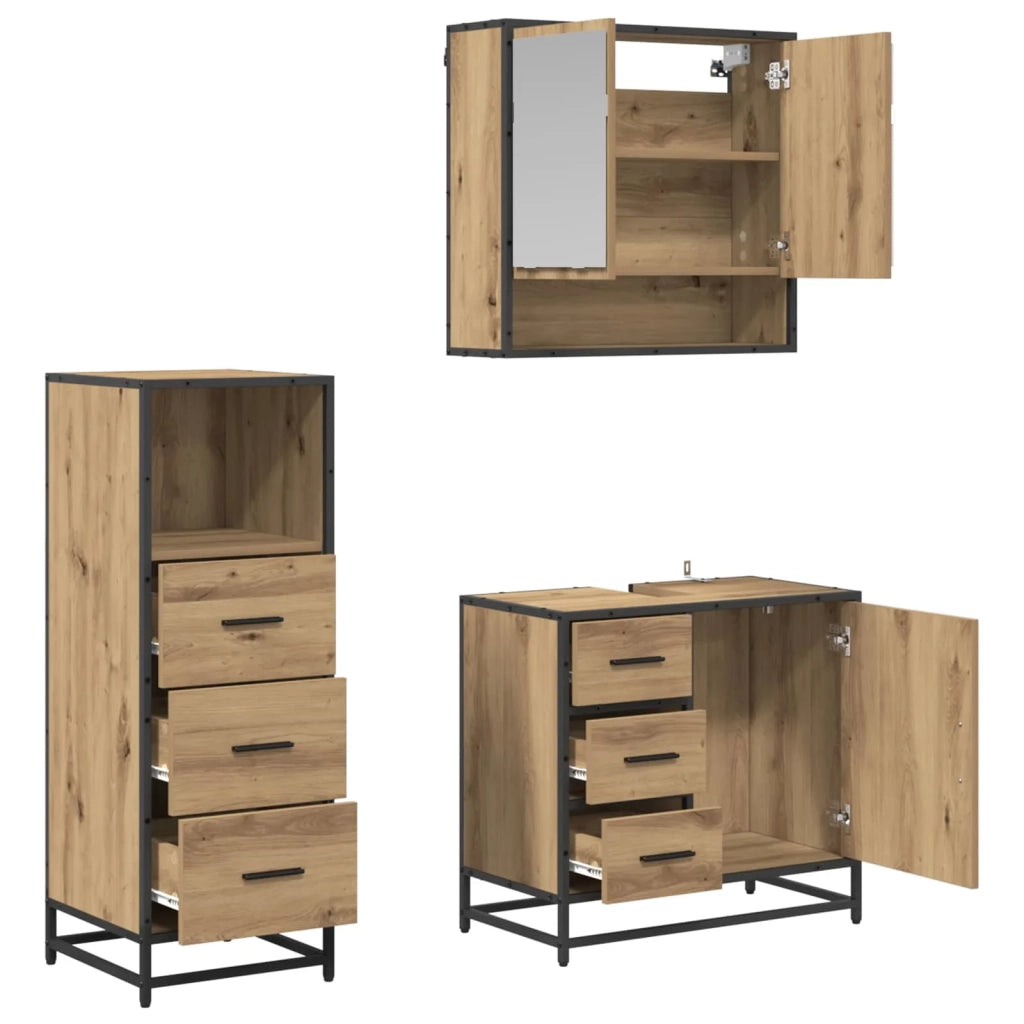 Set di mobili per il bagno con porta 3 pcs Rovere artigianale