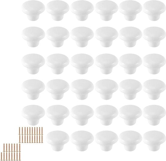 35 maniglie di 32 mm - ceramica bianca - maniglia rotonda per armadi - maniglie in ceramica - inclusi viti - maniglie per armadi cucina lavello